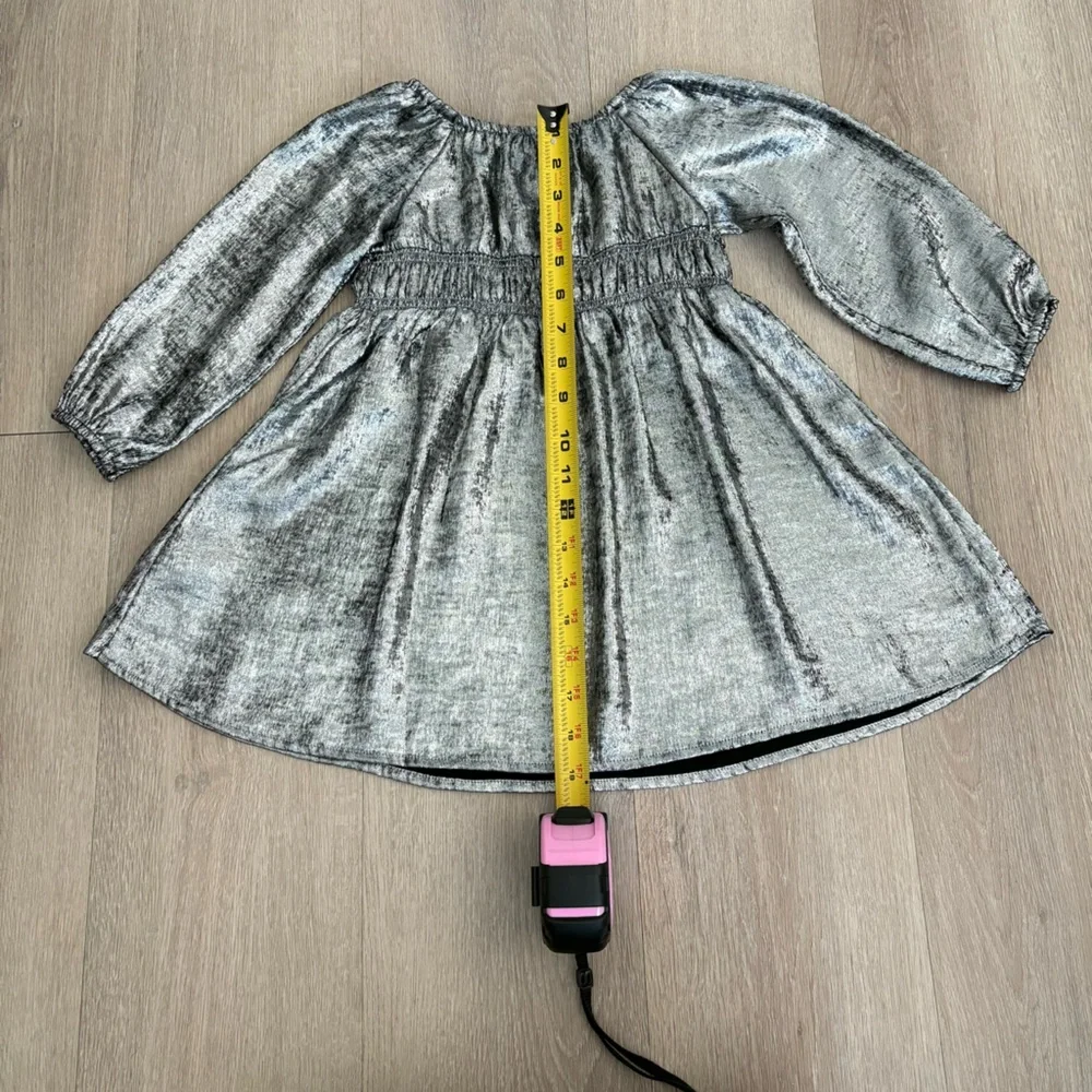 Old Navy Kids Girls Dress 3T Silver Shiny Metallic Long Sleeves Party NYE